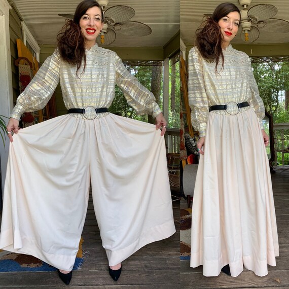 Vintage Insane Wide Leg Palazzo Jumpsuit gold Silv