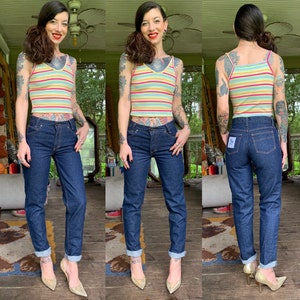 Vintage 1970’s Fyne Hyne Dark Wash Indigo Jeans Straight Raw Hem 27 28