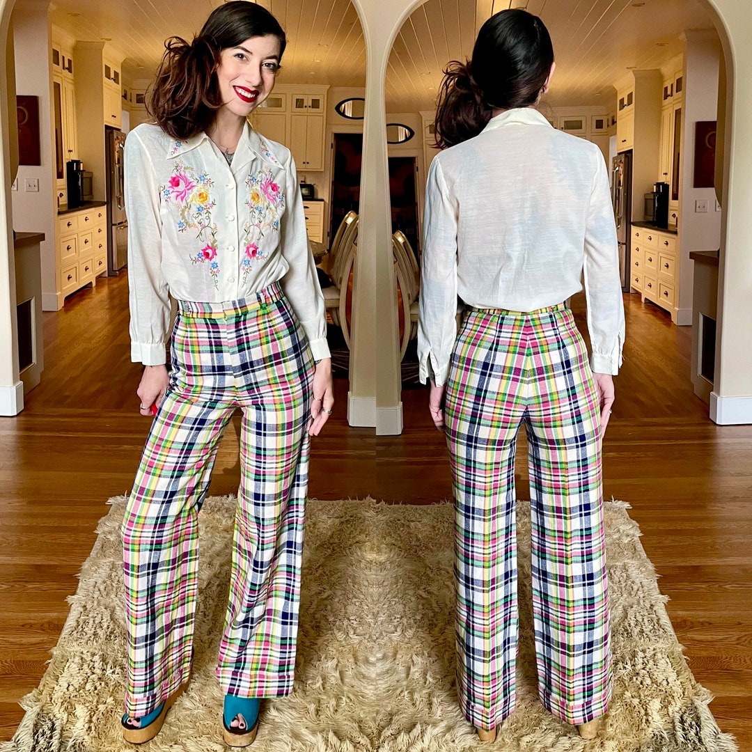 Rare Vintage 1960's 70's Rainbow Plaid Bell Bottoms Flares