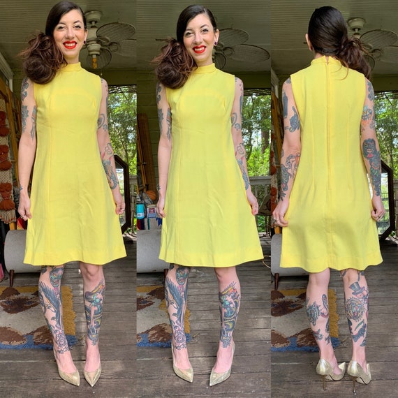 Vintage 1960’s Bright Yellow Mod Dress Size Medium