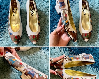 Rare Vintage Deadstock ZALO Leather Elephant Circus Flats Shoes size 4.5 Spain Novelty