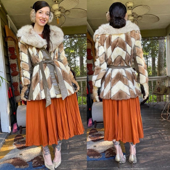 Vintage 1970’s Rabbit Fur Leather Princess Coat wi
