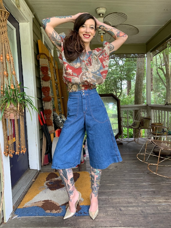 Vintage 1970s Soft Denim Gaucho Pants 