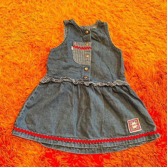 Vintage Rare Little Levi’s Girls Dress Denim Flor… - image 1