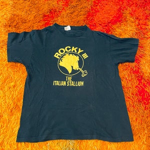 Vintage raro 1983 Rocky III Wheaties camisa recuerdos deportivos M Hanes doble cara