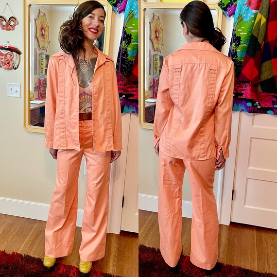 Unreal Vintage 1970’s Peach Orange Pant Suit Set The … Gem