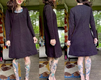 Vintage 1960’s Mod Textured Black Dress Mid century M L Belfry