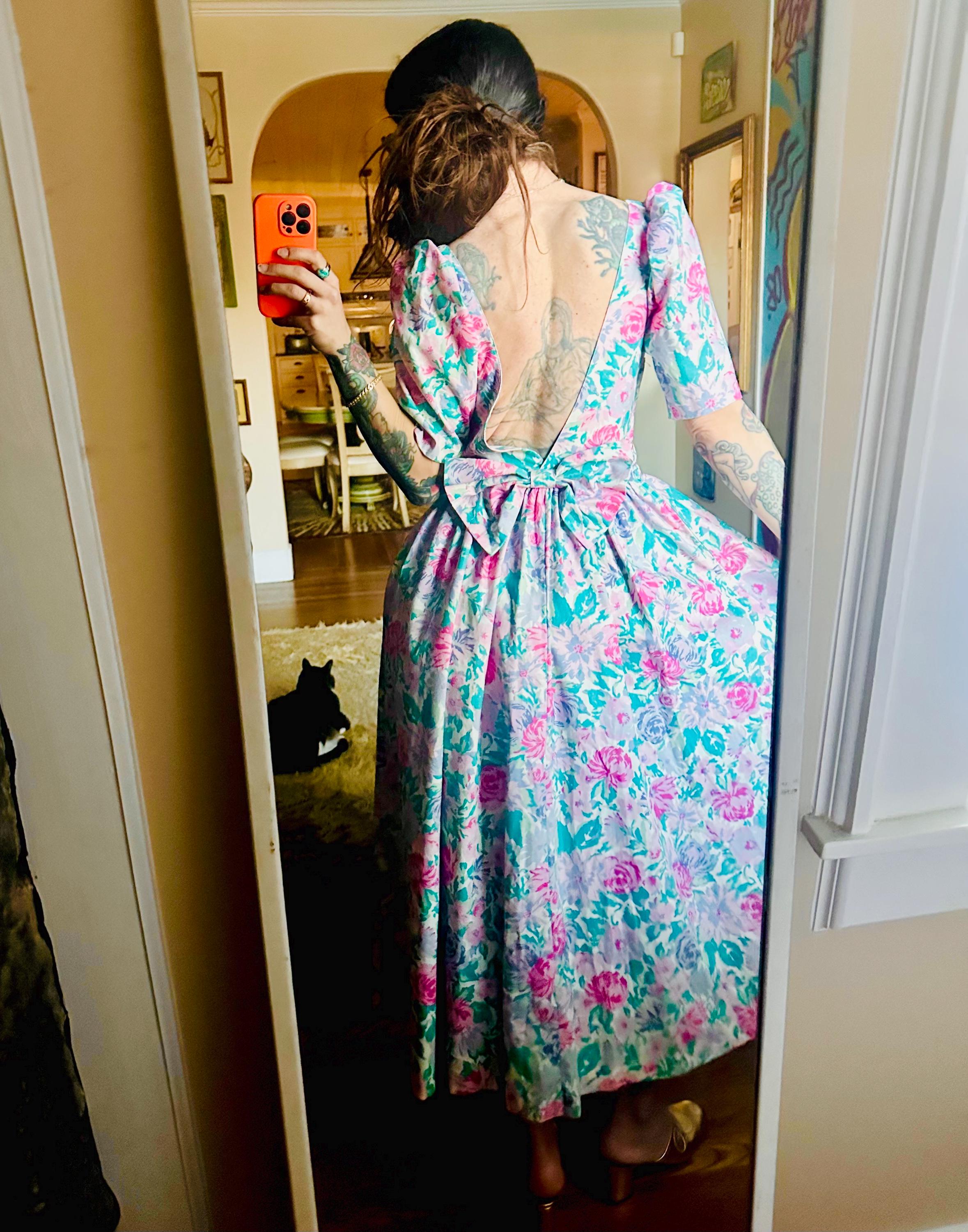 Vintage Laura Ashley Great Britain Cotton Floral Midi Dress 