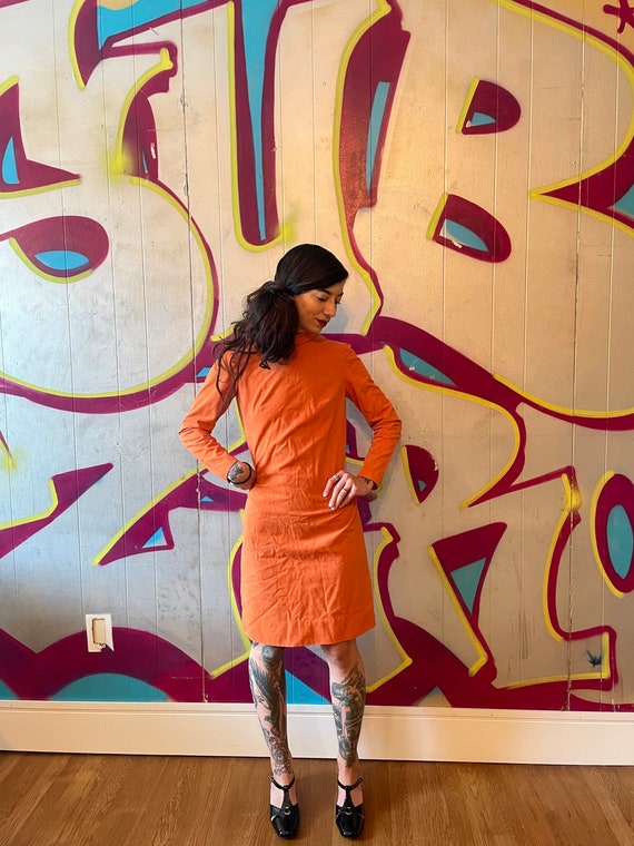 Vintage 1960’s Mod Orange Space Age Shift Folded … - image 3