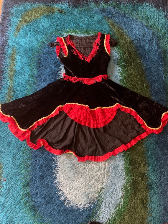 Vintage 1950’s Flamenca Salsa Silk Velvet Dancer … - image 6