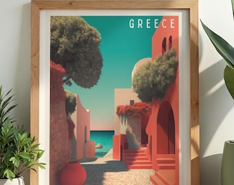 Greece Travel Print, Vibrant Coastal Wall Art, Mediterranean Decor Poster, All Locations Available