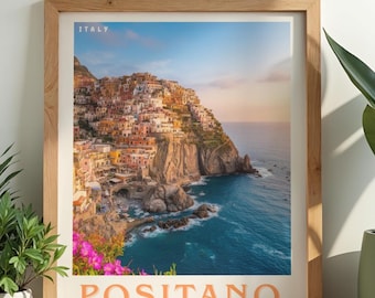 Positano Amalfi Coast Travel Print, Italian Coastal Wall Art Poster