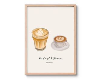 Personalised Couples Drinks Print, Custom Watercolour Couples Poster, Favourite Drinks Illustration, Coffee & Matcha Art, Gift for Couple