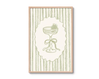 Vintage-Inspired Cocktail Wall Art Print, Sage Green and Cream Drink Poster, Retro Bar Cart Decor, Martini Art, Home Decor, Kitchen Print