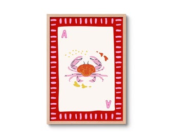 Cancer Art Print, Ace of Hearts Poster, Crab Playing Card Wall Art, Zodiac Decor, Retro Vintage Poster, Astrology Gift, Cancer Gift