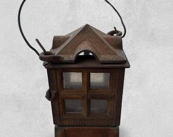 Vintage 1988 John Wright Cast Iron Lantern • Rustic Farmhouse Candle Holder • Primitive Cabin Decor