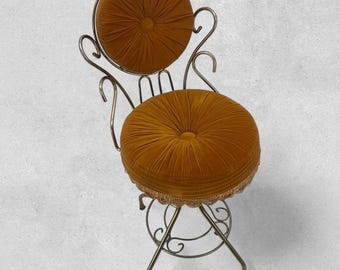 Vintage Hollywood Regency Vanity Chair | Burnt Orange Velvet Boudoir Accent Seat