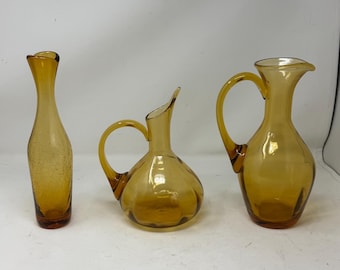 Vintage 1970 Blenko Hand Blown MCM Glass-Lot Of 3