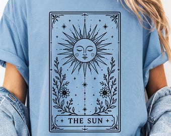 The Sun Tarot T-Shirt, Comfort Colors® Vintage Celestial Sun Tee, Minimalist Mystic Spiritual Lover Gift Shirt,