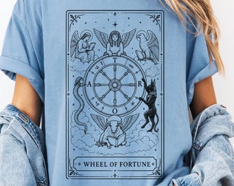 Wheel of Fortune Tarot Card T-shirt Comfort Colors® Arcana Major Tarot Reader Occult Line Art Shirt Tarot Celestial Oracle Seeker Tee Gift