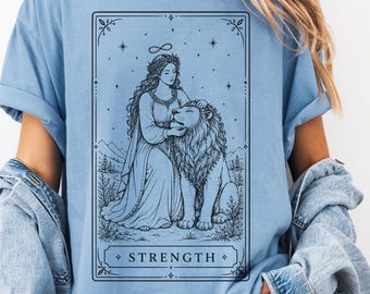Strength Tarot Card T-Shirt Comfort Colors® Arcana Major Fortuna Tarot Card Shirts Occult Symbolism Fashion Tees Tarotist Apparel Shirts