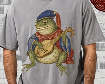 Frog Minstrel Graphic T-shirt Comfort Colors® Royal Frog Anthro Dark Academia Musician Design Shirt Fantasy Medieval Weird Creature Tee