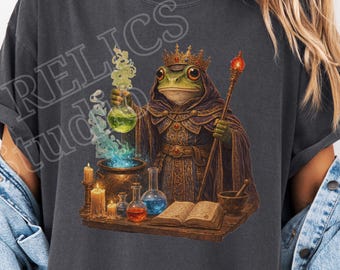 Alchemy Frog T-shirt, Comfort Colors® Vintage Wizard Weird Creature Illustration Tee, Fantasy Medieval Magic Shirt, Strange Surreal Tops,