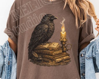 Gothic Raven Shirt, Comfort Colors® Vintage Dark Academia Crow Tee, Gothic Animal Bookish Graphic Shirt, Spooky Aesthetic Tee,