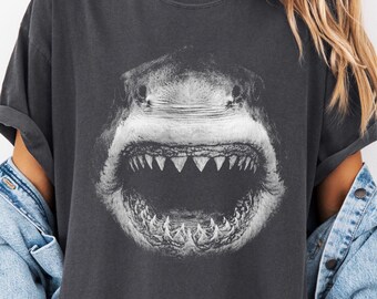 Shark T-shirt, Comfort Colors® Vintage Funny Sharks Shirt, Sea Swimming Shirt, Weird Dentist Tee, Surfer Sarcastic Shirt, Graphic Art Top,