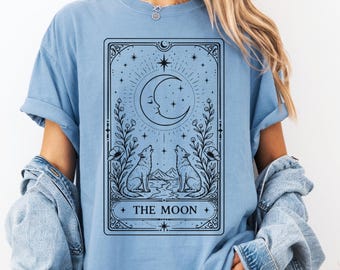 The Moon Tarot Shirt, Comfort Colors® Vintage Celestial Mystic Occult Art T-Shirt, Spiritual Astrology Lover Gift Tee, Witchy Tarot Card Tee