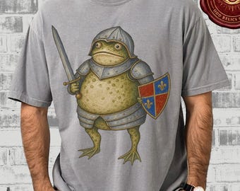 The Frog Knight T-Shirt Comfort Colors® Anthro Dark Academia Frog Shirts Weird Medieval Creatures Animals Tee Fantasy Frog Design Tee