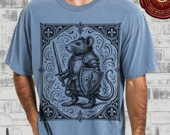 Medieval Rodent Knight Art T-shirt Comfort Colors® Fantasy Weird Rat Creature Shirt Armored Rat Knight Folklore Bizarre Renaissance Tee
