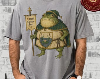 The Keeper of the Pond Frog Anthro T-Shirt Comfort Colors® Medieval Fantasy Fans Toad Graphic Tee  Weird Creature Folklore Art Shirt
