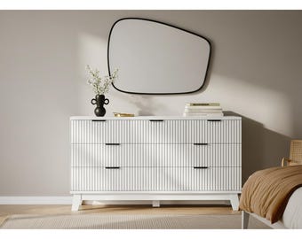 Xixini 58" Wide 7-Drawer Fluted Dresser – Modern White Wooden Chest with Metal Handles, Large Storage TV Stand & Clothes Organizer