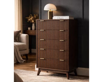 43" Tall 5 Drawer Dresser – Modern Fluted Chest with Rounded Corners