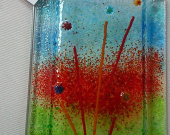 Wall Vase in Fused Glass - Red Flower Garden - Hanging Vase - Pocket Vase