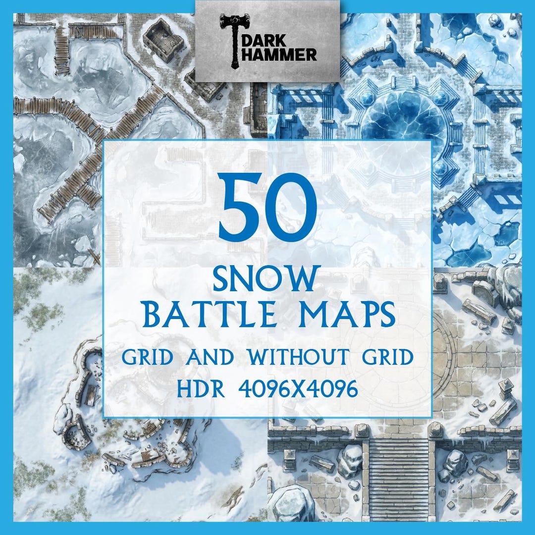 50 Winter Battle Maps, Frozen Village, Ice Cavern, RPG Pack (grid ...