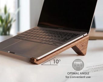 Wood Laptop Riser Stand, MacBook Holder, Desk Accessory, Office Organizer, Corporate Gift