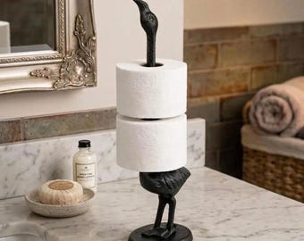 Flamingo Toilet Paper Holder – Black Cast Iron Bathroom Decor, Vintage Style Tissue Roll Holder