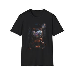 Katze Pilot Weltraum-Schlacht-T-Shirt | Katze im Piloten-Cockpit, Visierspiegelung, Laserluftkampf