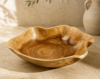 Natural Edge Wooden Fruit Bowl, Organic Solid Wood Centerpiece, Wabi Sabi Kitchen and Dining Table Decor