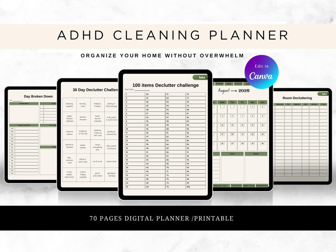 ADHD Cleaning Planner 2026, Declutter Checklist, Home Organization PDF ...