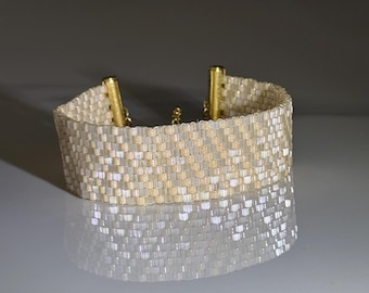 Beige Miyuki Bracelet, Neutral Beaded Bracelet, Miyuki 10/0 Handmade Bracelet, Adjustable Slider Bracelet, Minimal Jewelry Gift