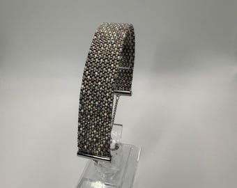 Steel Gray Miyuki Delica 11/0 Beaded Bracelet | Handmade Wide Cuff Bracelet | Adjustable Minimalist Jewelry | Gift for Her