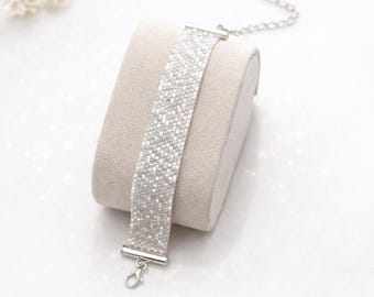 White Miyuki Delica 11/0 Beaded Bracelet | Minimalist Seed Bead Jewelry, Adjustable Fit