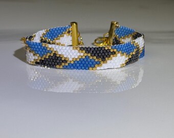 Blue Miyuki Beaded Bracelet 11/0, Handmade Geometric Bracelet, Adjustable Seed Bead Bracelet, Minimalist Jewelry Gift for Her