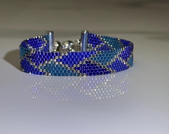 Blue Purple Miyuki Beaded Bracelet 11/0, Handmade Geometric Bracelet, Seed Bead Bracelet, Minimalist Jewelry, Gift for Her
