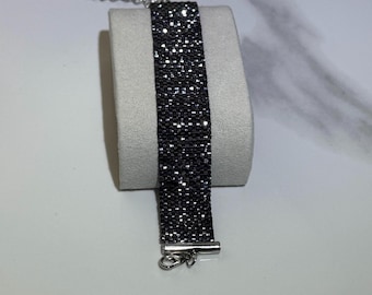 Miyuki Delica 11/0 Beaded Bracelet | Black Seed Bead Jewelry, Metallic Shimmer, Minimalist Style