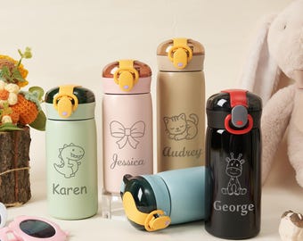 Gepersonaliseerde waterfles voor kinderen met naam, geïsoleerde roestvrijstalen fles voor school, lekvrije vacuümfles voor jongens en meisjes, verjaardagscadeau