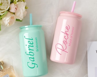 ストロー付きカスタムステンレス製タンブラー、蓋付き断熱トラベルマグ、女性へのブライズメイドギフト、独身最後のパーティーギフト